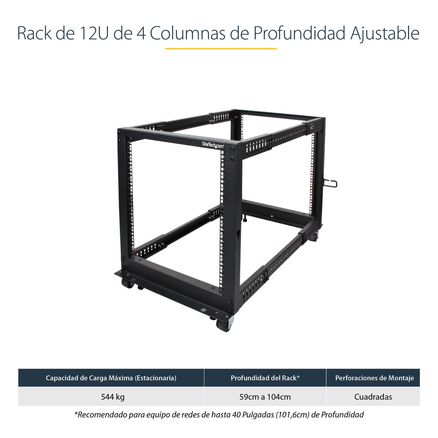 StarTech.com 4POSTRACK12U armario rack Rack o bastidor independiente Negro