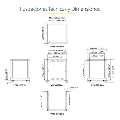 StarTech.com 4POSTRACK12U armario rack Rack o bastidor independiente Negro