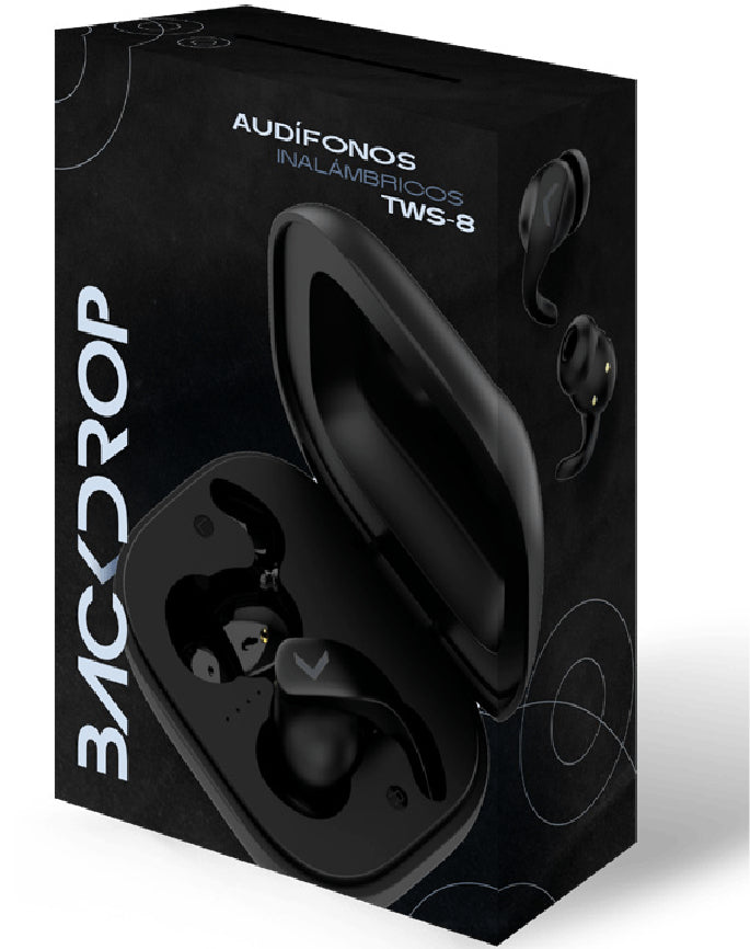 BACKDROP TWS-8 audífono y auriculare Auriculares True Wireless Stereo (TWS) Intra auditivo Llamadas/Música Bluetooth Negro