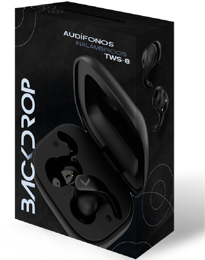 BACKDROP TWS-8 audífono y auriculare Auriculares True Wireless Stereo (TWS) Intra auditivo Llamadas/Música Bluetooth Negro