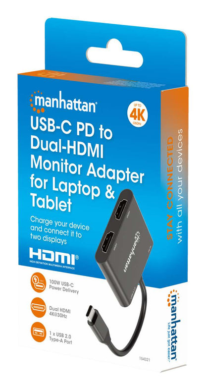 Convertidor USB-C Manhattan a HDMI 2 puertos 4K - MST