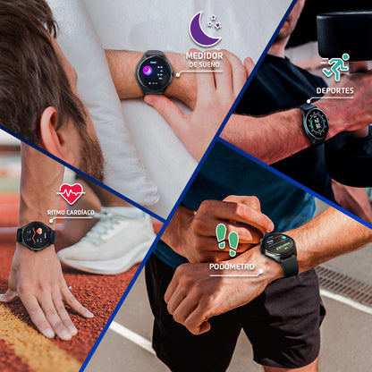 Smart Watch Vorago SW-505 Redondo IP67 Bluetooth Pantalla AMOLED 1.43"  Táctil Negro 2 Extensibles