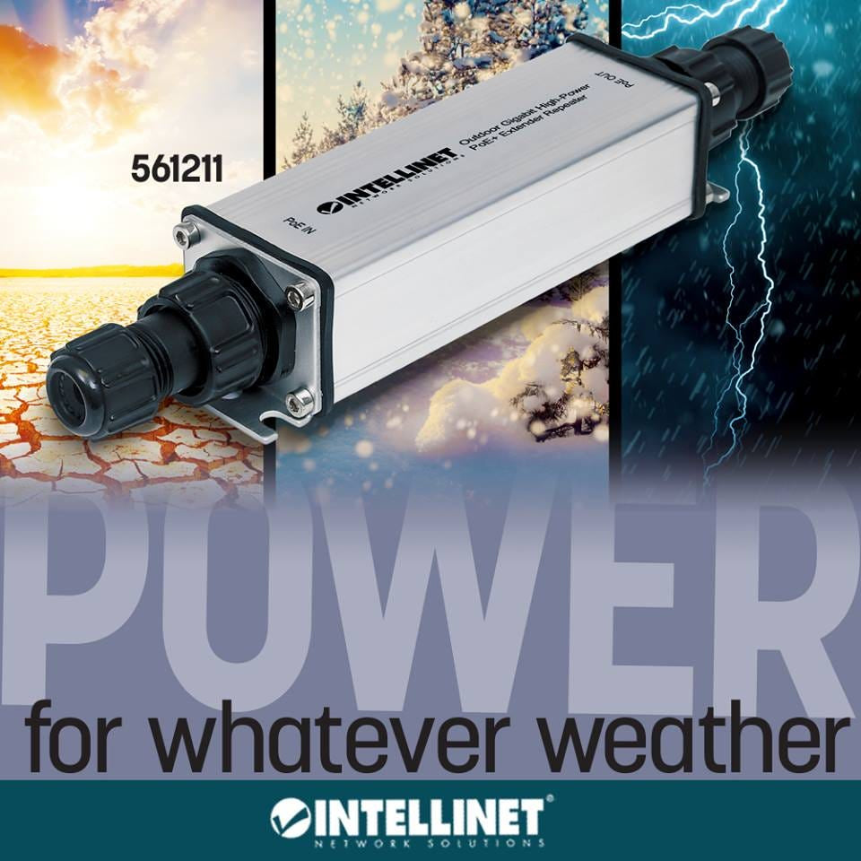 Intellinet 561211 extensor de red Repetidor de red Negro, Gris 10, 100, 1000 Mbit/s