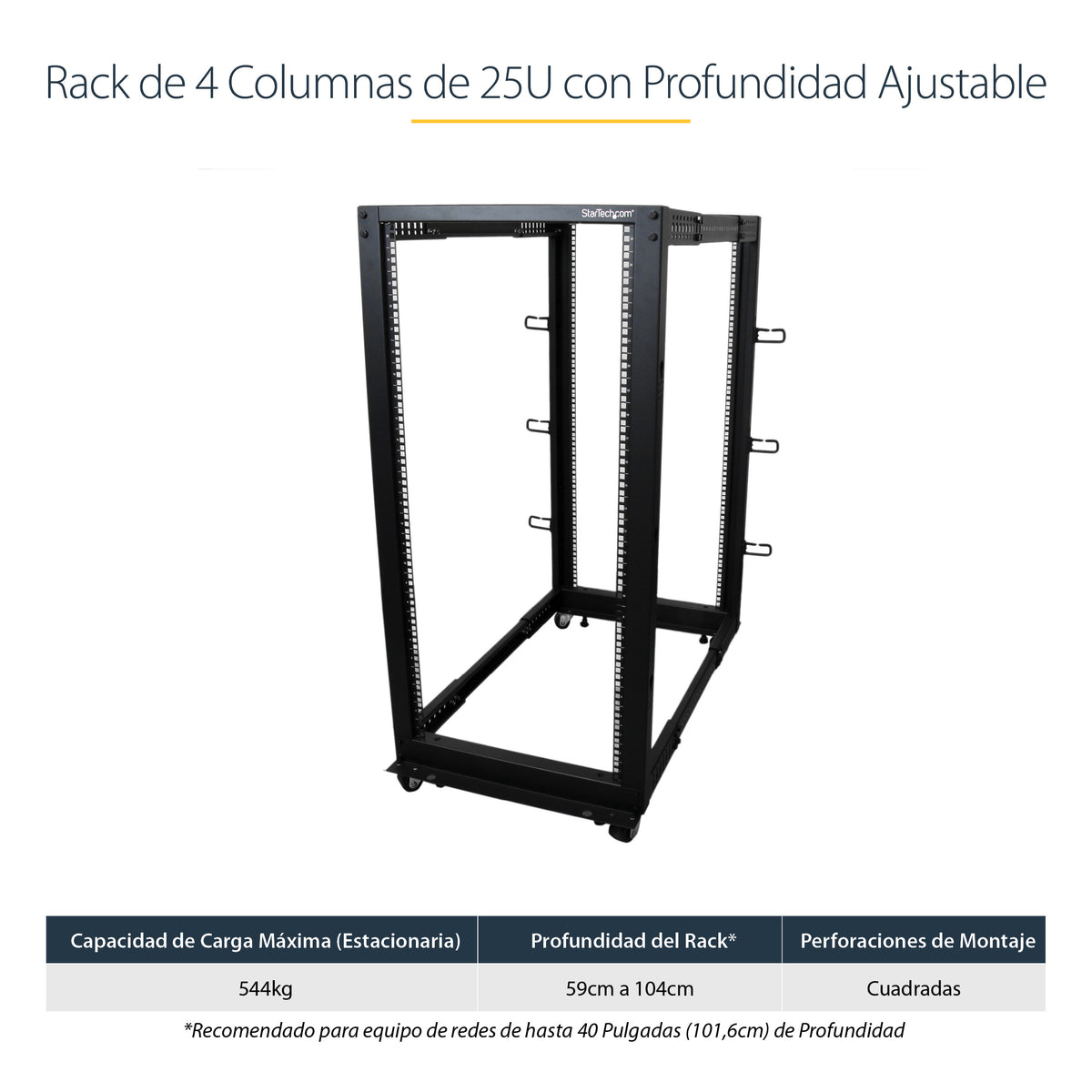 StarTech.com 4POSTRACK25U armario rack Rack o bastidor independiente Negro