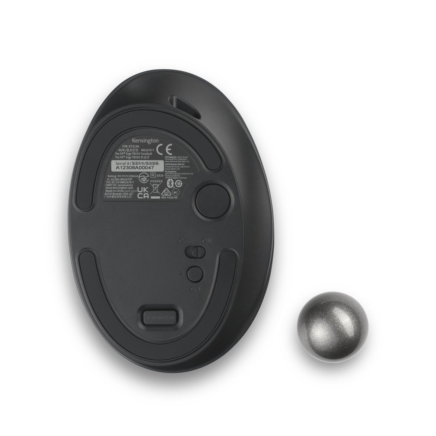 Kensington Pro Fit Ergo TB550 ratón Diestro RF inalámbrico + bluetooth
