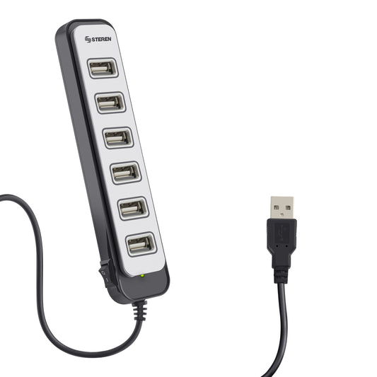 Hub Steren USB 7 Puertos con Eliminador de 2A Color Negro