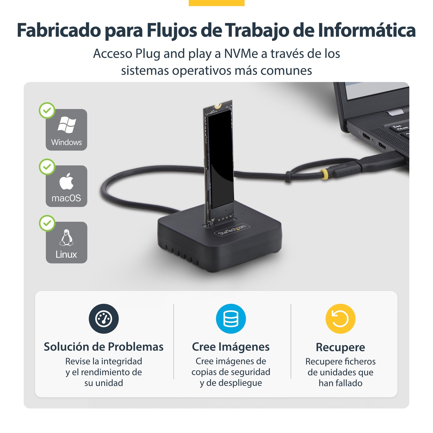StarTech.com 1USB3-NVME-DOCK base de conexión para disco duro USB 3.2 Gen 2 (3.1 Gen 2) Type-C Negro