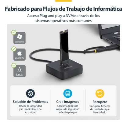 StarTech.com 1USB3-NVME-DOCK base de conexión para disco duro USB 3.2 Gen 2 (3.1 Gen 2) Type-C Negro