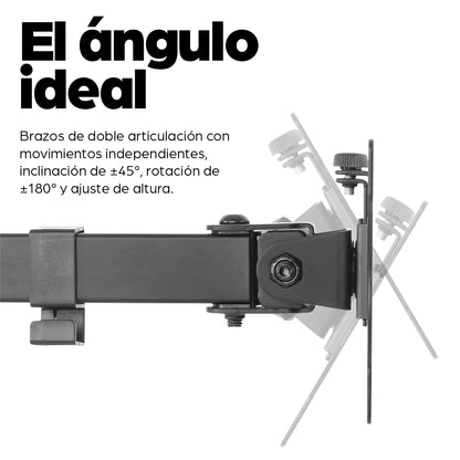 Soporte Monitor Manhattan Universal para 2 Monitores 13" a 32" Brazos Doble Articulación Color Negro