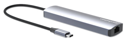 Manhattan 153959 base para laptop o replicador de puertos Alámbrico USB 3.2 Gen 1 (3.1 Gen 1) Type-C Plata