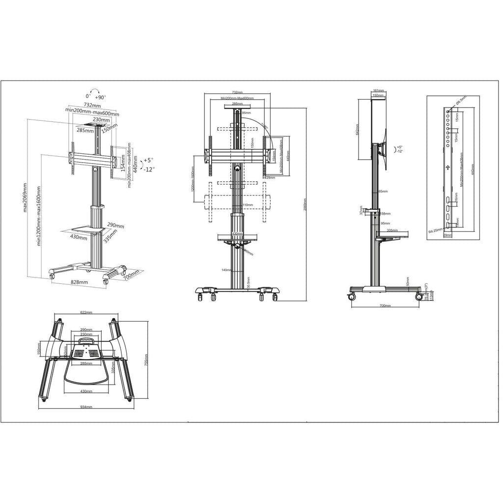 Manhattan 461245 soporte para TV 177.8 cm (70") Negro, Plata