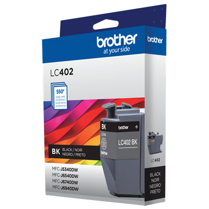 Tinta Brother LC402BK Alto Rendimiento Hasta 550 Páginas Color Negro