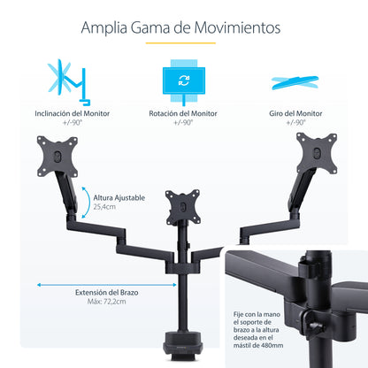 StarTech.com 3MP2AG-MONITOR-ARM soporte para pantalla plana 68.6 cm (27") Escritorio Negro