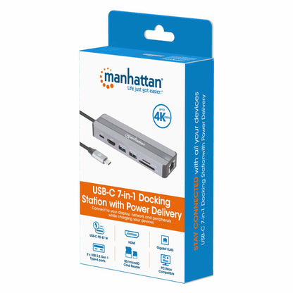 Manhattan 153928 base para laptop o replicador de puertos Alámbrico USB 3.2 Gen 1 (3.1 Gen 1) Type-C Negro, Plata