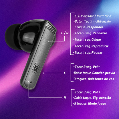 Vorago ESB-301-PRO audífono y auriculare Auriculares True Wireless Stereo (TWS) Intra auditivo Llamadas/Música/Deportes/Diario Bluetooth Base de carga Negro, Transparente