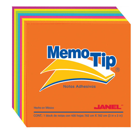 PAPELETA JANEL MEMO TIP 54N 3X3 CUBO NEON C/400