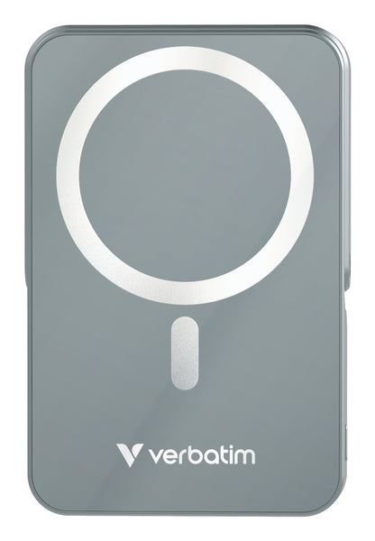 Cargador Magnético Verbatim con carga inalámbrica de vidrio con soporte de 10 000 mah color Gris