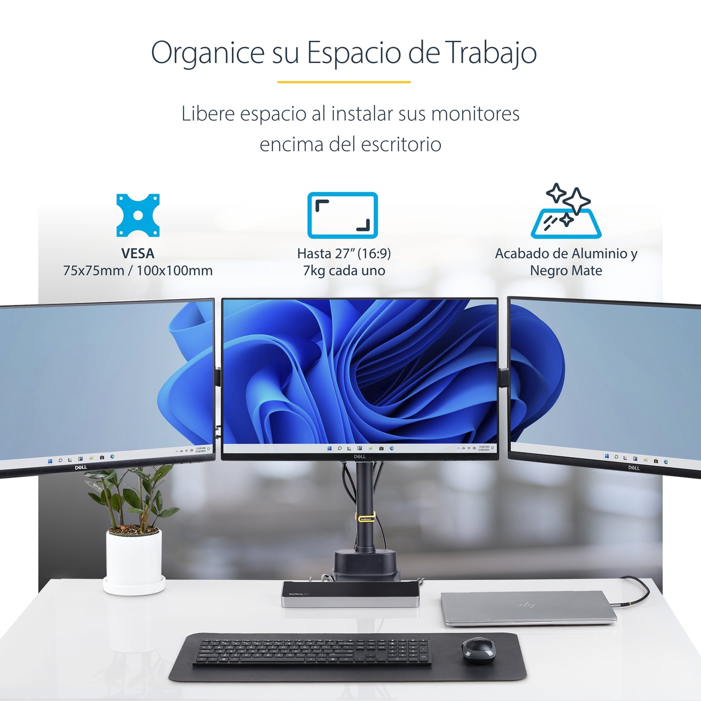 StarTech.com 3MP2AG-MONITOR-ARM soporte para pantalla plana 68.6 cm (27") Escritorio Negro