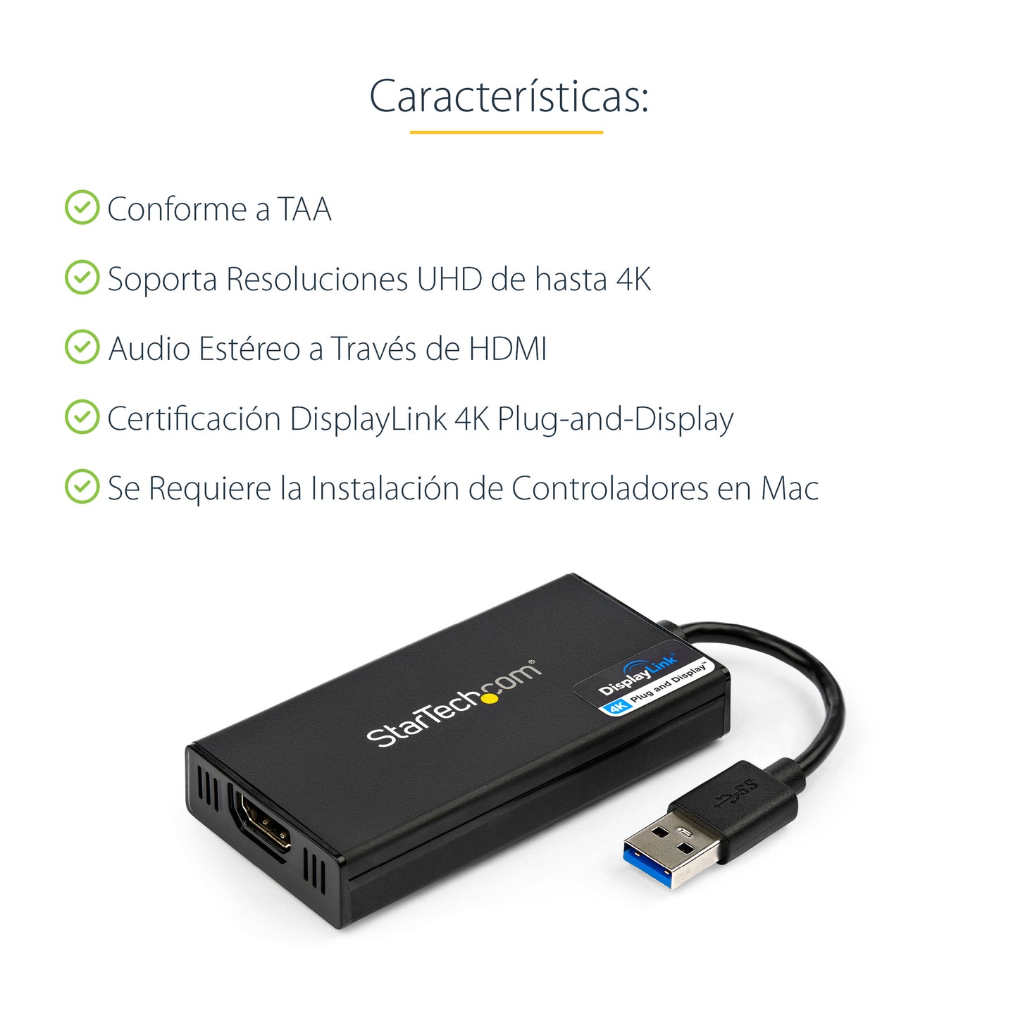StarTech.com USB32HD4K adaptador gráfico USB 3840 x 2160 Pixeles Negro