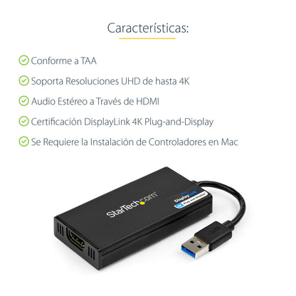 StarTech.com USB32HD4K adaptador gráfico USB 3840 x 2160 Pixeles Negro