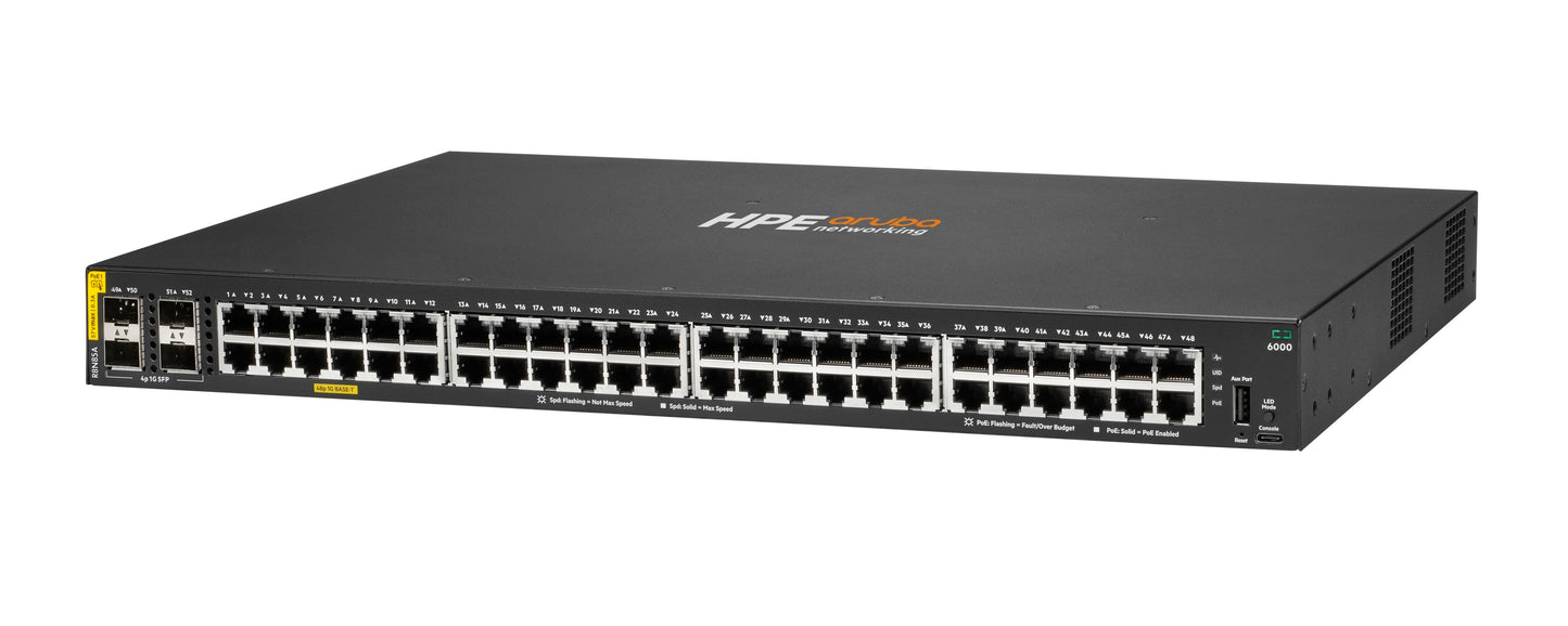 HPE Aruba Networking CX 6000 48G Class4 PoE 4SFP 370W Switch