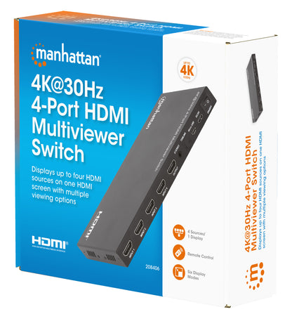 Switch multiviewer HDMI Manhattan de 4 puertos 4K