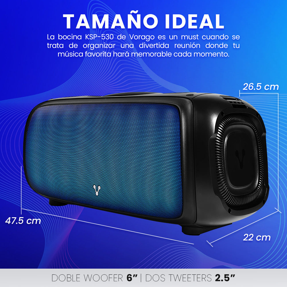 Bafle Vorago KSP-530 40W RMS 2x6 2x2.5 Tweeter 5400MAh Flame Light TWS USB / TF / BT / AUX