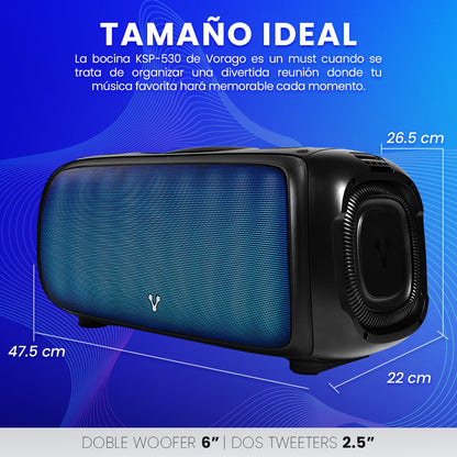 Bafle Vorago KSP-530 40W RMS 2x6 2x2.5 Tweeter 5400MAh Flame Light TWS USB / TF / BT / AUX