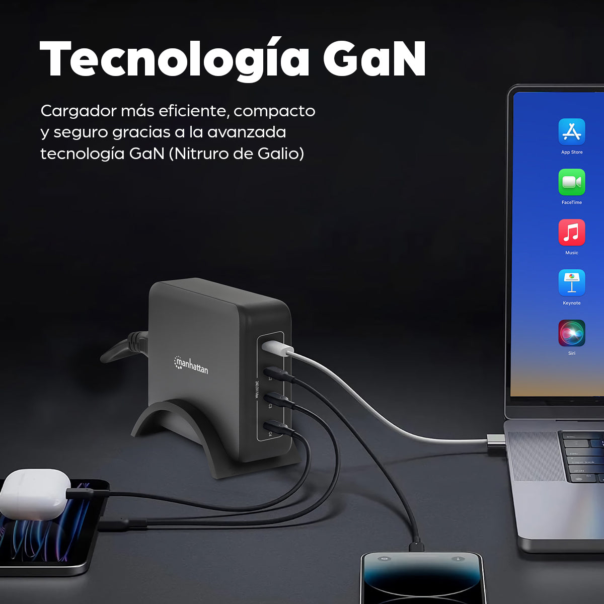 Estación de carga USB-C Manhattan 4 puertos USB-C PD 240W