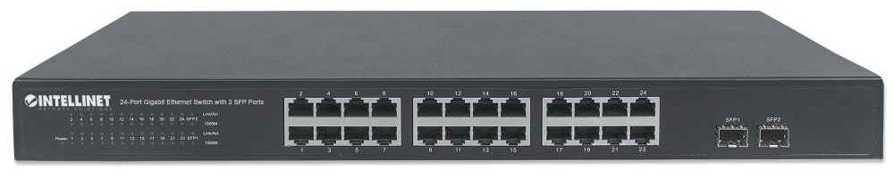 Switch Intellinet 24 Puertos Gigabit Ethernet con 2 Puertos SFP Montaje en Rack 19"