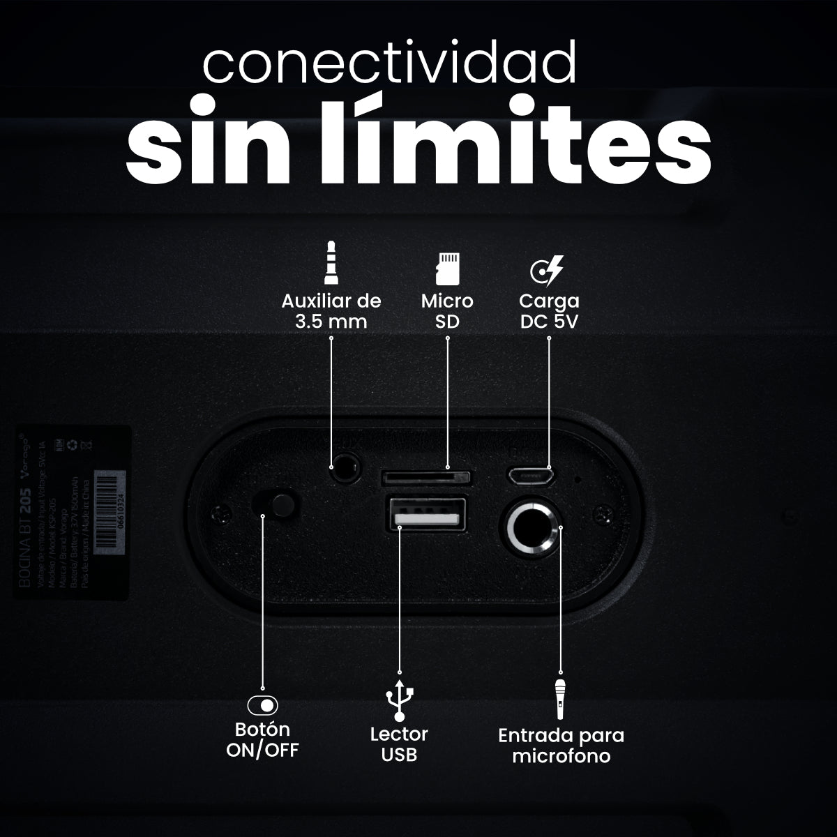 MINI BAFLE VORAGO KSP-205 NEGRO 4" 10WATTS RMS / RECARGABLE / TWS BT 4HRS CARGA USB TIPO C