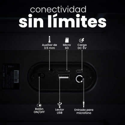 MINI BAFLE VORAGO KSP-205 NEGRO 4" 10WATTS RMS / RECARGABLE / TWS BT 4HRS CARGA USB TIPO C