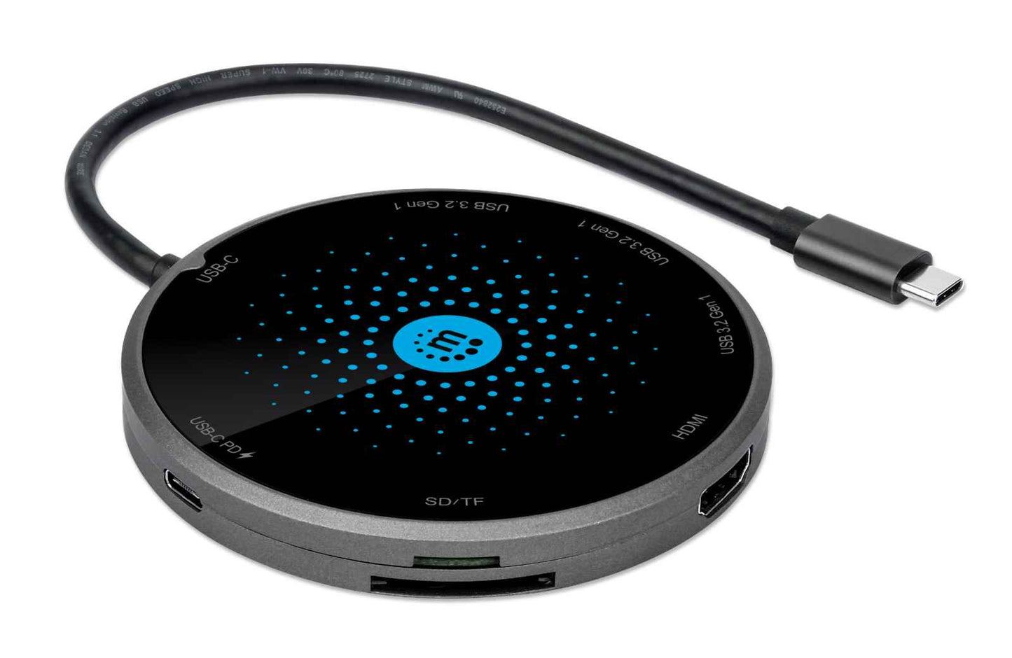 Docking Manhattan USB-C a HDMI USB-C PD 3xUSB-A Lector Tarjetas con Base Carga Inalámbrica