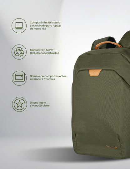 TechZone TZLBP56W-V mochila City backpack Verde Tereftalato de polietileno reciclado (rPET)