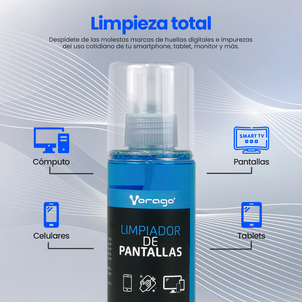 Limpiador de Pantallas Vorago CLN-109 Antiestático 150ml C/Franela Microfibra