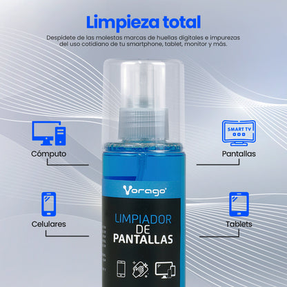Limpiador de Pantallas Vorago CLN-109 Antiestático 150ml C/Franela Microfibra