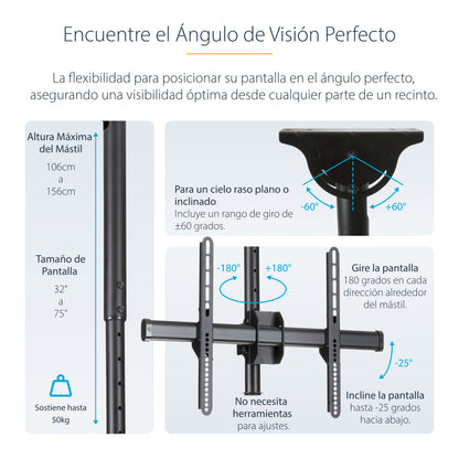 StarTech.com FLATPNLCEIL soporte para pantalla de señalización 190.5 cm (75") Negro