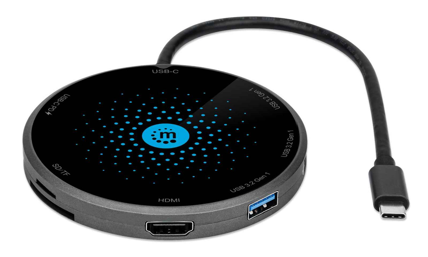 Docking Manhattan USB-C a HDMI USB-C PD 3xUSB-A Lector Tarjetas con Base Carga Inalámbrica