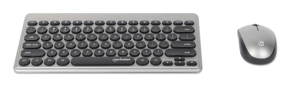 Teclado y Mouse Manhattan Optico Inalambrico Negro y Plata Mini Combo