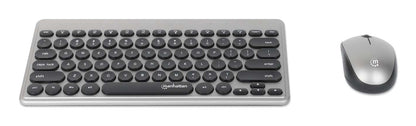 Teclado y Mouse Manhattan Optico Inalambrico Negro y Plata Mini Combo