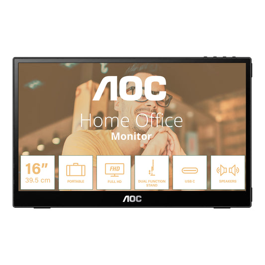 Monitor AOC 15.6" Portátil IPS 1920x1080 60Hz 1 xType-C para Potencia de Señal DP ALT 1 xType-C