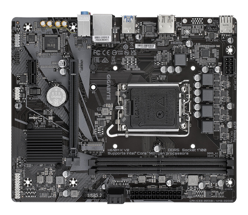 Tarjeta Madre Gigabyte H610M K V2 Micro-ATX S-1700 128GB DDR5 M.2 HDMI/DP