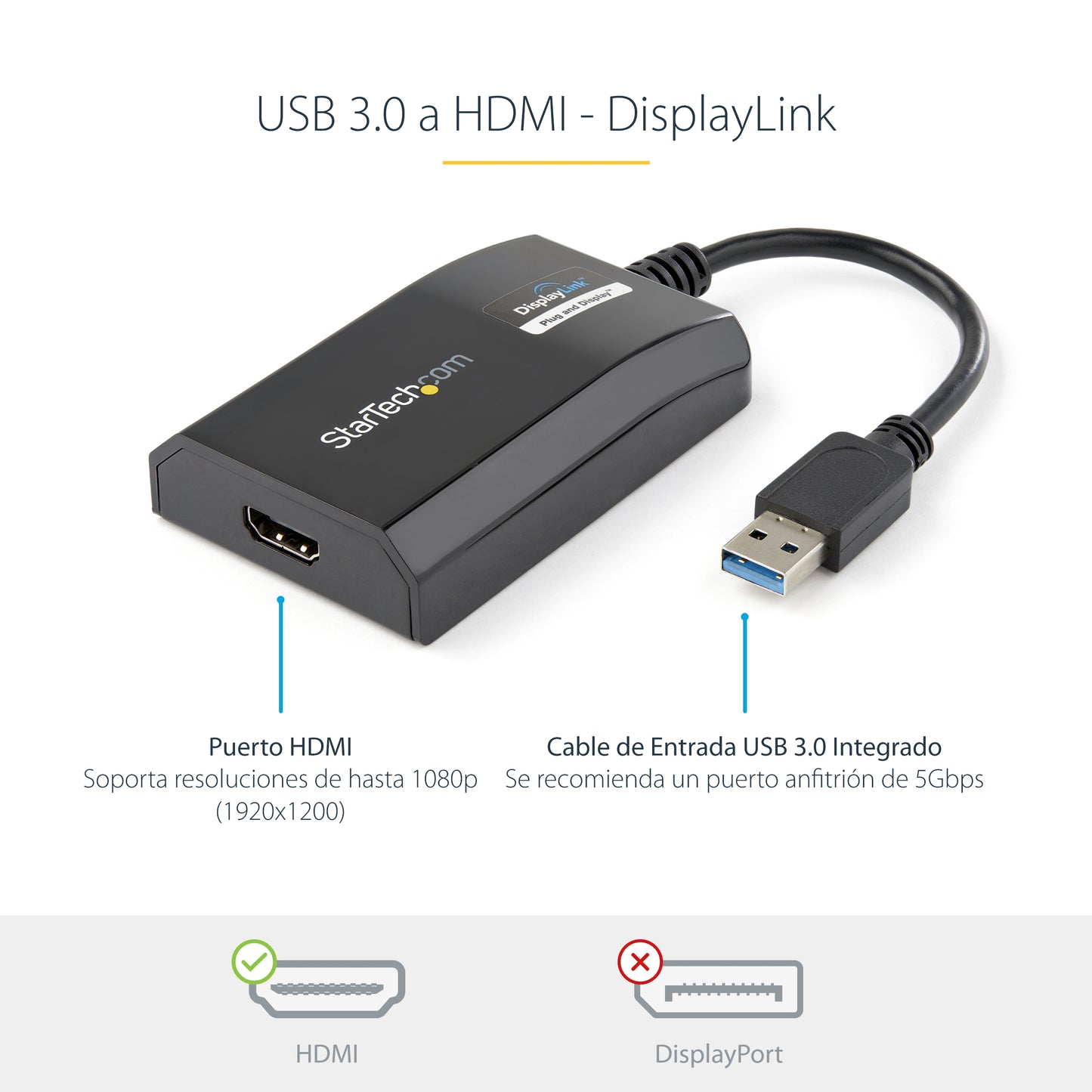 StarTech.com USB32HDPRO adaptador gráfico USB 1920 x 1200 Pixeles Negro
