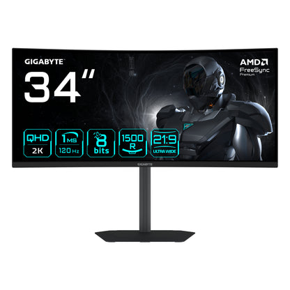 Monitor Gigabyte Gamer Curvo 34" LCD 3440x1440 Ultra Wide Quad HD FreeSync 120H HDMI/DisplayPort Negro