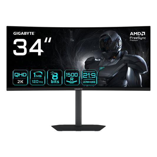 Monitor Gigabyte Gamer Curvo 34" LCD 3440x1440 Ultra Wide Quad HD FreeSync 120H HDMI/DisplayPort Negro