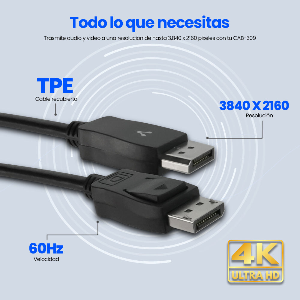 Cable Vorago CAB-309 Displayport 4K 2m Color Negro