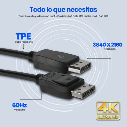 Cable Vorago CAB-309 Displayport 4K 2m Color Negro
