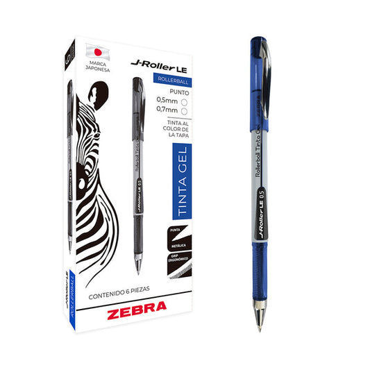 Bolígrafo Zebra J-Roller LE Punto Fino 0.5mm Tinta Gel Color Azul C/6 Pzas