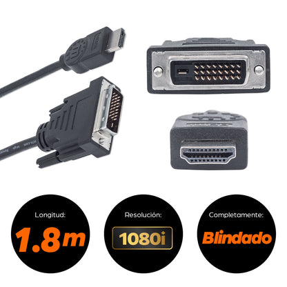 Manhattan 372503 adaptador de cable de vídeo 1.8 m HDMI Tipo A (Estándar) DVI-D Negro