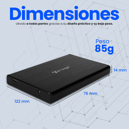 ENCLOSURE VORAGO HDD-202 DD 2.5 SATA USB TIPO C 3.1 NEGRO